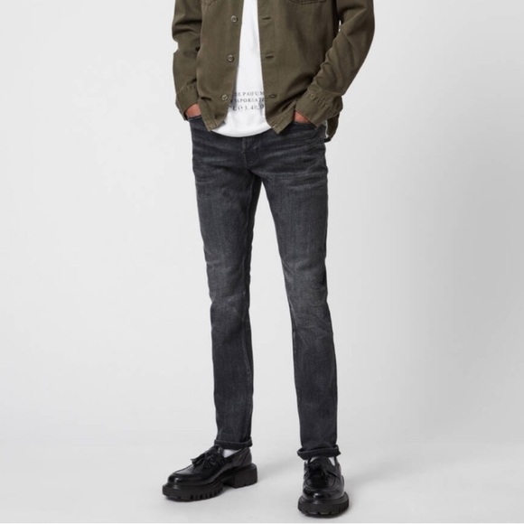 All Saints Men’s Cigarette Slim Fit Charcoal Wash Skinny Jeans